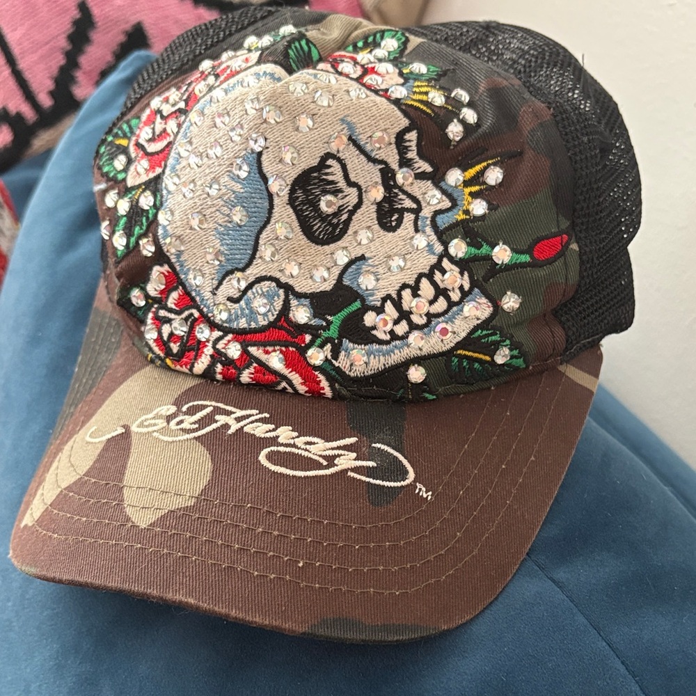 Ed Hardy Camouflage Skull Cap with Rhinestones - VINTAGE